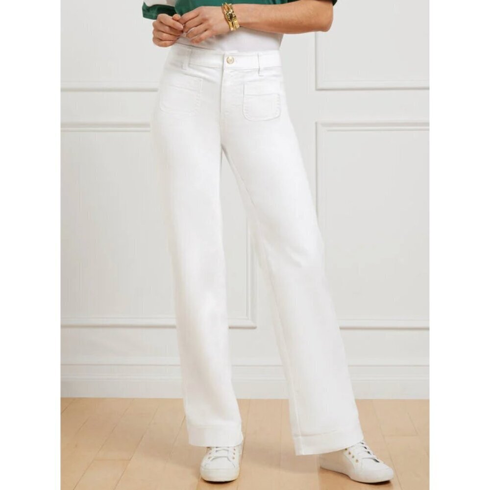 Talbots NWT Patch Pocket Wide Leg Classic Jean Trouser in White, size 6